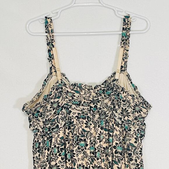 Torrid Tank Top Womens Plus 1X Cream Black Floral Sweetheart Babydoll Ruffle - Picture 5 of 8